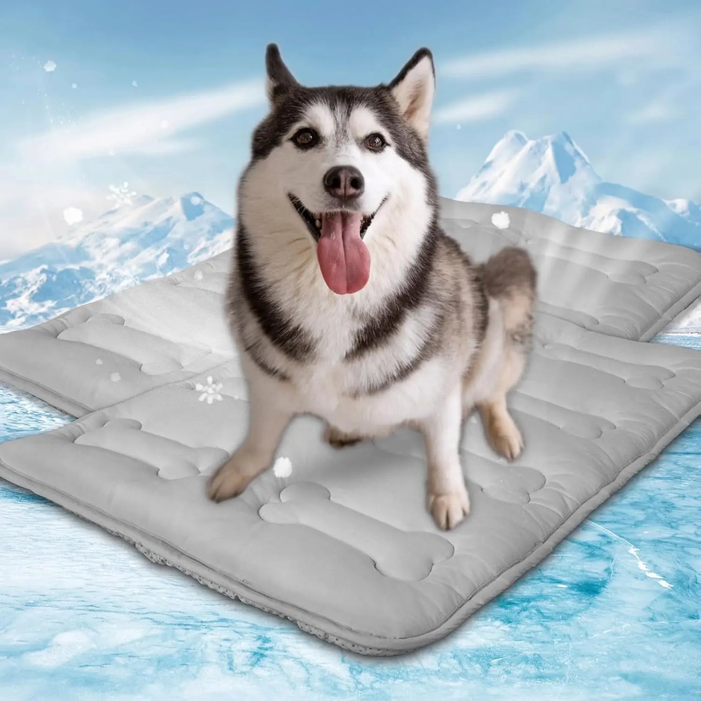 2-Pack Dog Cooling Mat for Large Dogs and Cats - Durable, Non-Toxic, Non-Slip Quilted Summer Pet Pad with Bone Stitching, Portable and Washable for Indoor and Outdoor Use, Grey