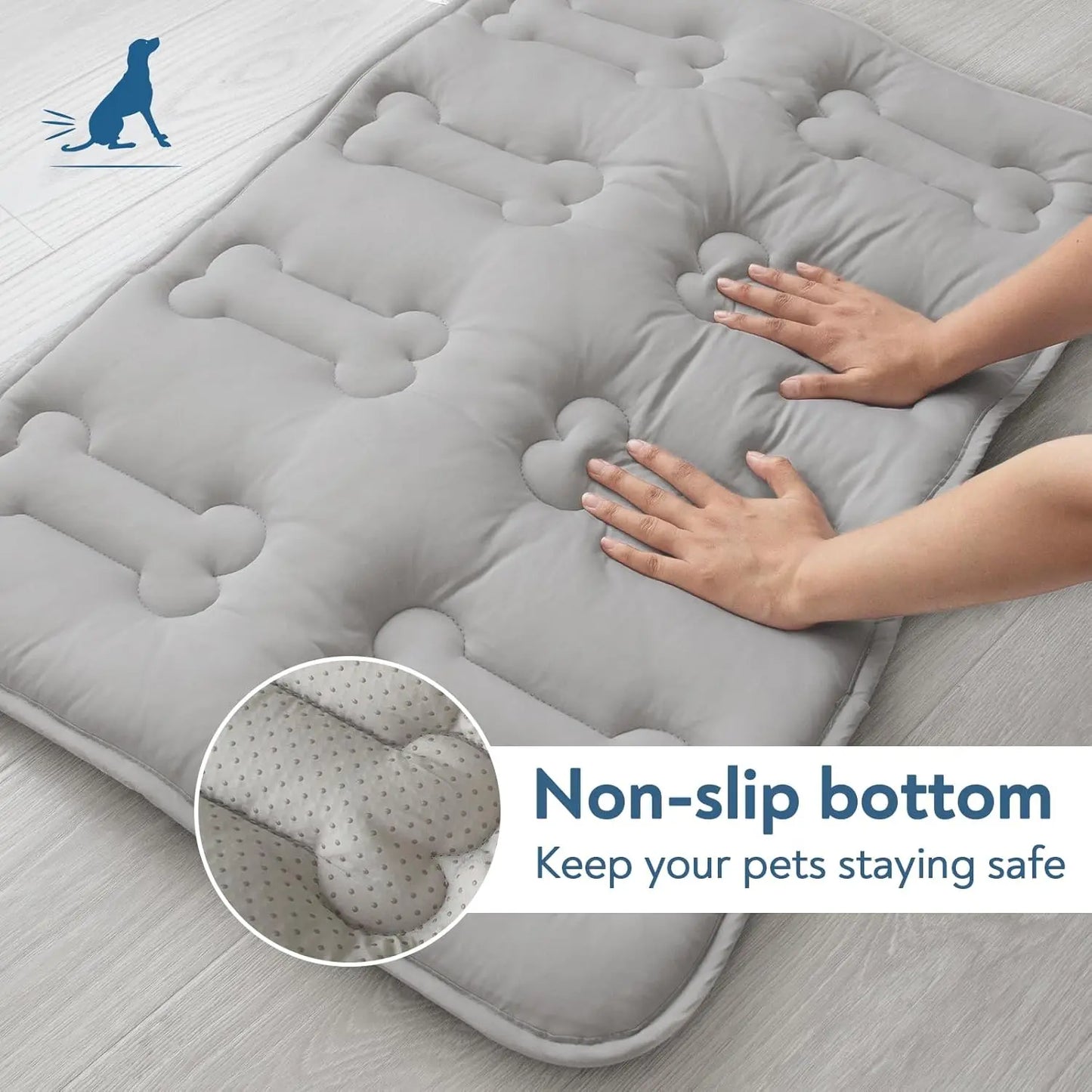 2-Pack Dog Cooling Mat for Large Dogs and Cats - Durable, Non-Toxic, Non-Slip Quilted Summer Pet Pad with Bone Stitching, Portable and Washable for Indoor and Outdoor Use, Grey